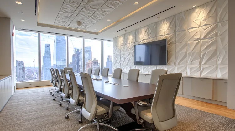 Santa Monica conference room with textured acoustic wall and ceiling panels