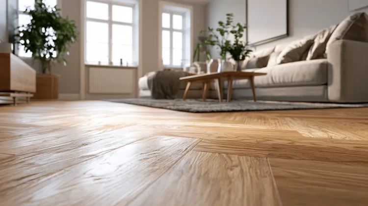 Warm hardwood floor in a quiet, calm apartment living room